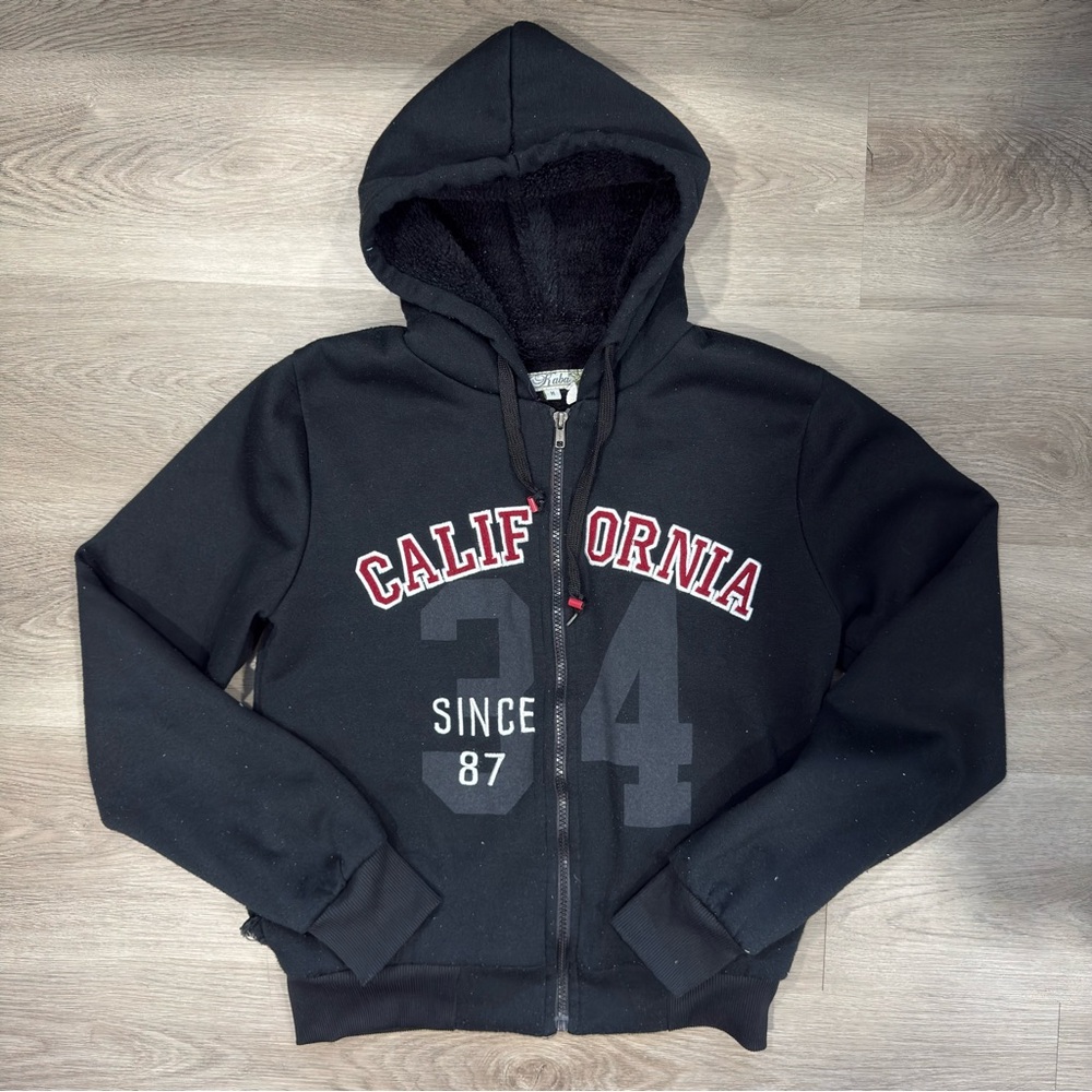 Black California Hoodie with Red and Gray Accents